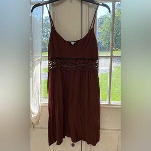 Birch and Stone Brown Sleeveless Bohemian Babydoll Dress with Lace Detail Large